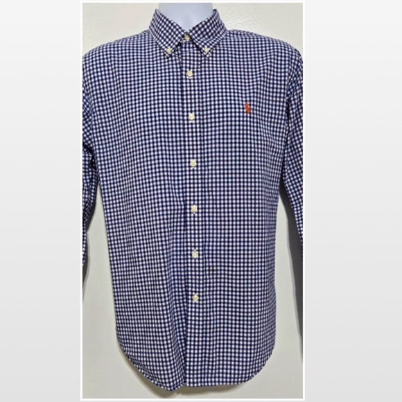 Ralph Lauren Shirt Mens Large Blue Label Button Down Blue White Checkered Long - Picture 3 of 16